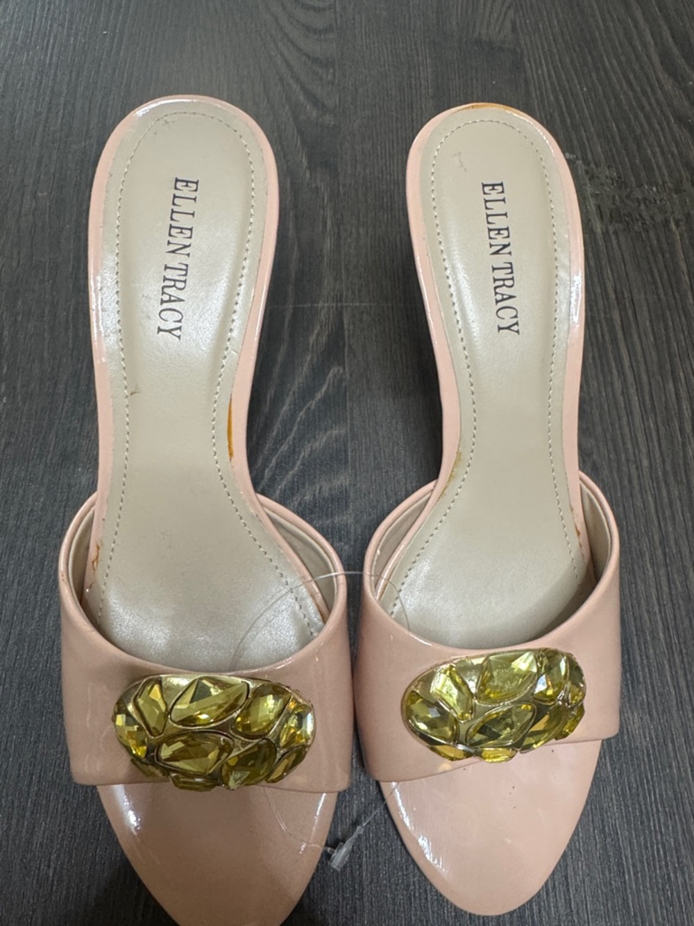 Ellen Tracy Pink Slip-On Mules with Gold Jewel Accent